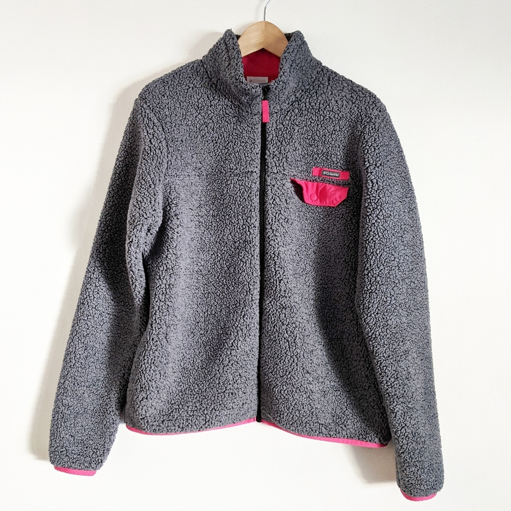 COLUMBIA Dark Gray Hot Pink Fleece Full Zip Jacket